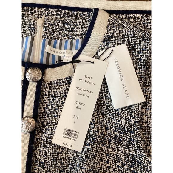 Veronica Beard Julie Tweed boucle A-Line Mini dress blue sleeveless knit 2 - Picture 7 of 10